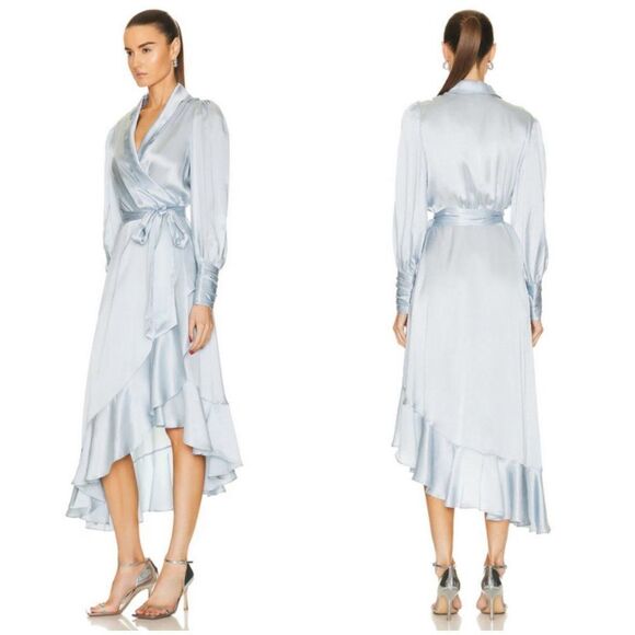 💕ZIMMERMANN💕 Silk Wrap Midi Dress ~ Ice Blue US 6 NWT - Picture 6 of 16